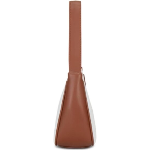 Women White Brown B Imported Polyester Leather Zipper Closure Mini Tote Handbag - Picture 3 of 5